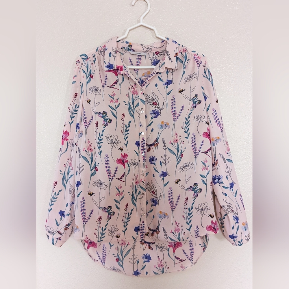 🌷3 for $15! George Sheer Floral Button Shirt, Size 14